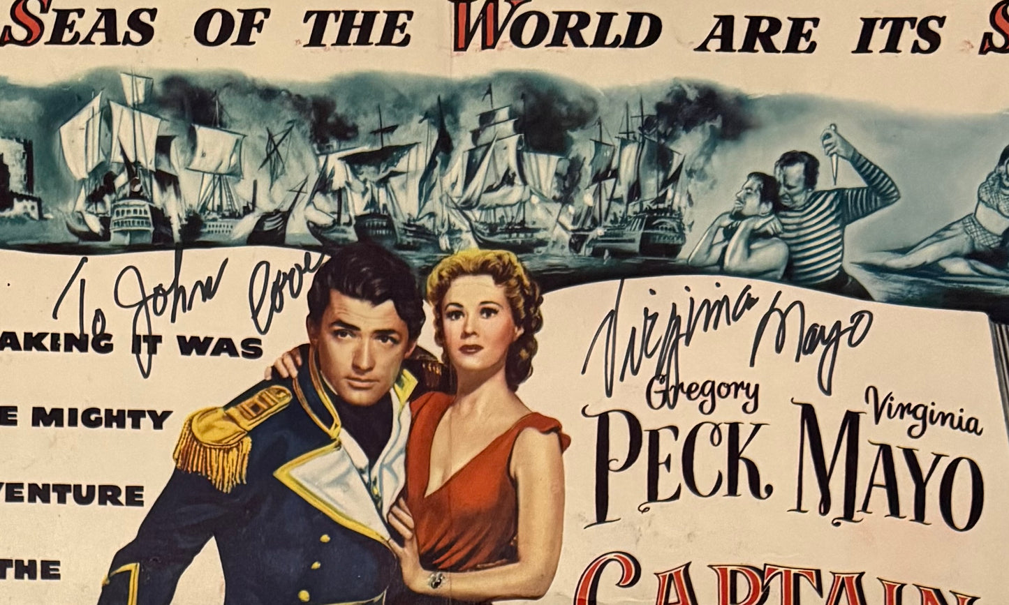 Captain Horatio Hornblower, Original 1951 Warner Bros. Film Poster Hand Signed By Virginia Mayo, Guy Green, & COA