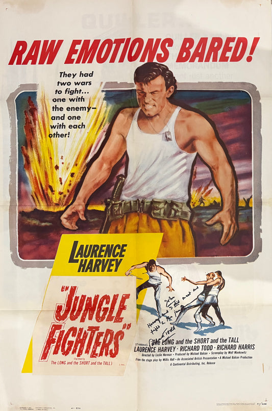 Jungle Fighters, Original Warner/Pathe Cinema Film Poster Hand Signed By Richard Todd With COA