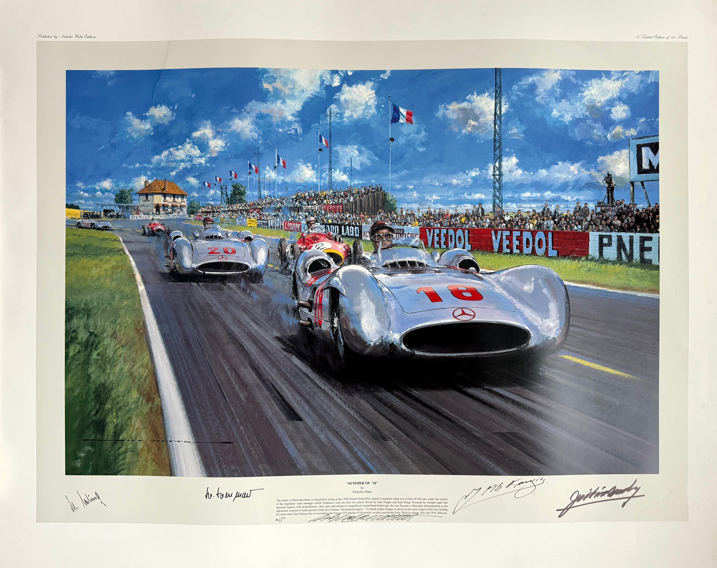 Juan Fangio, Karl Kling, Hans Herrmann, Jose Gonzalez, F1 Legends Hand Signed Ltd. Edition Print & COA