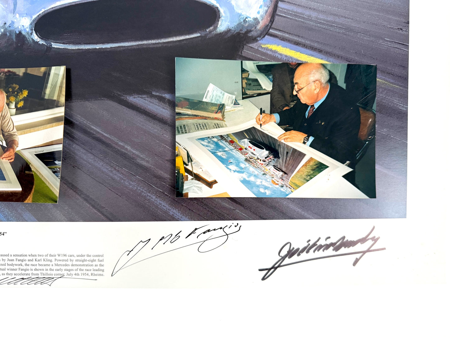 Juan Fangio, Karl Kling, Hans Herrmann, Jose Gonzalez, F1 Legends Hand Signed Ltd. Edition Print & COA