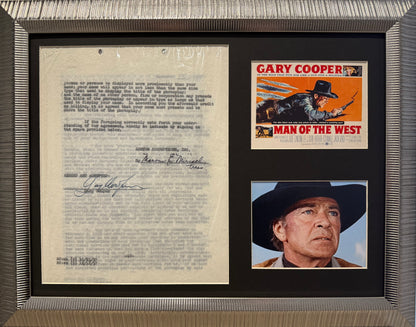 Gary Cooper, Hand Signed Original Film Contract, 50cm x 40cm Presentation With COA