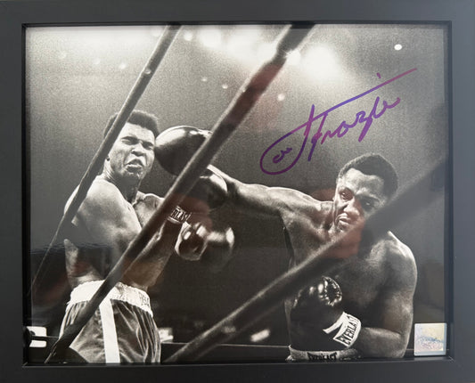 Smokin Joe Frazier Hand Signed Framed (10'x8'inch) Photo With COA (also photo of Joe signing)