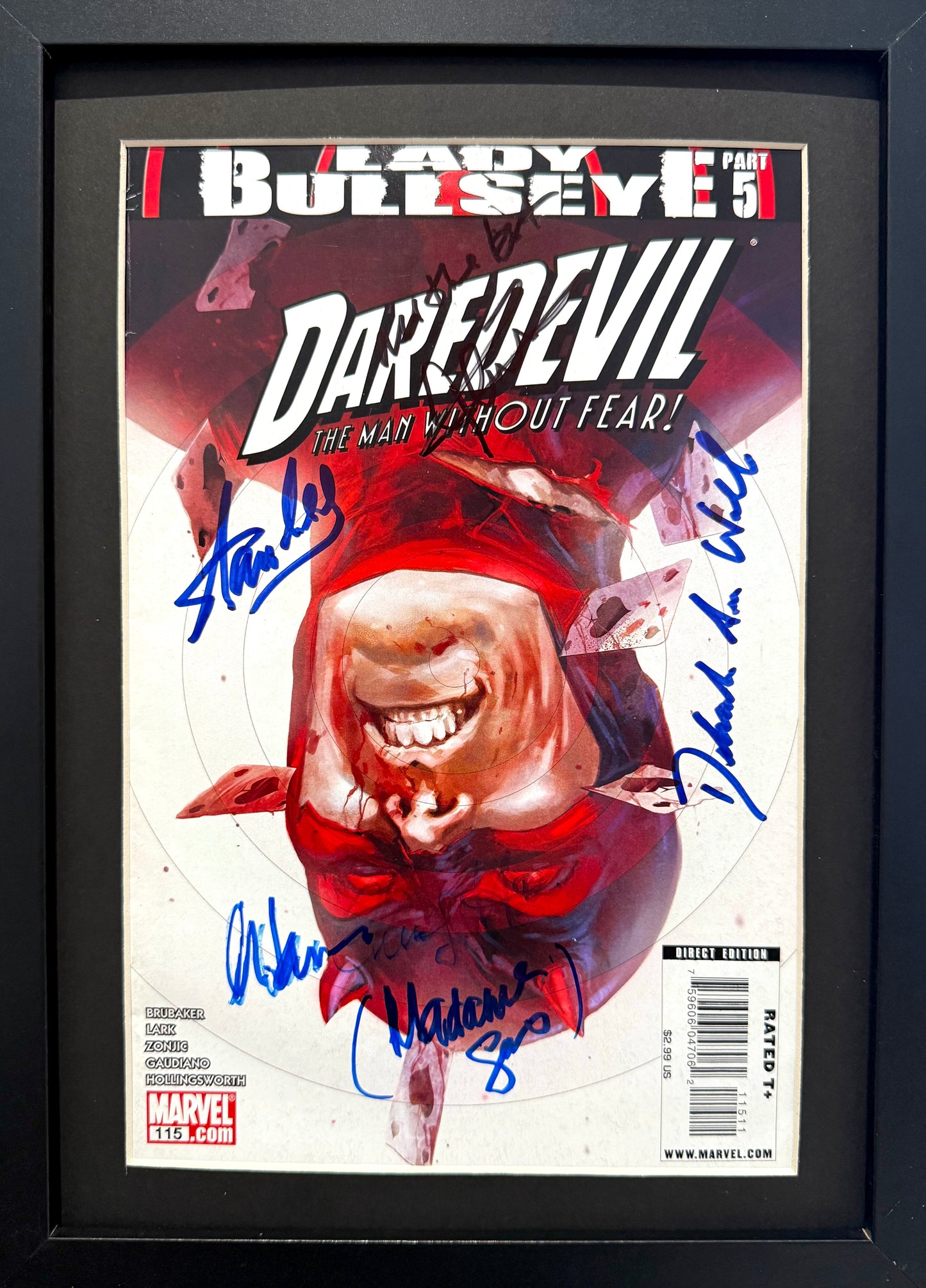 Stan Lee +3 Hand Signed Framed Marvel 'Daredevil' Comic With AFTAL COA