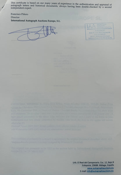 Sir Winston Churchill, Former British Prime Minister, Hand Signed Letter With COA