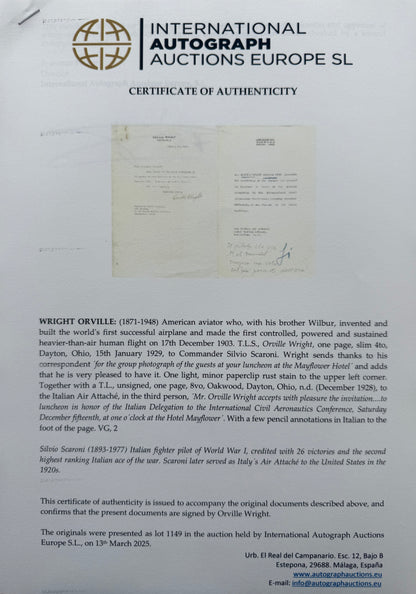 Orville Wright, The 'Wright Brothers' Aviators, Hand Signed Letter With COA