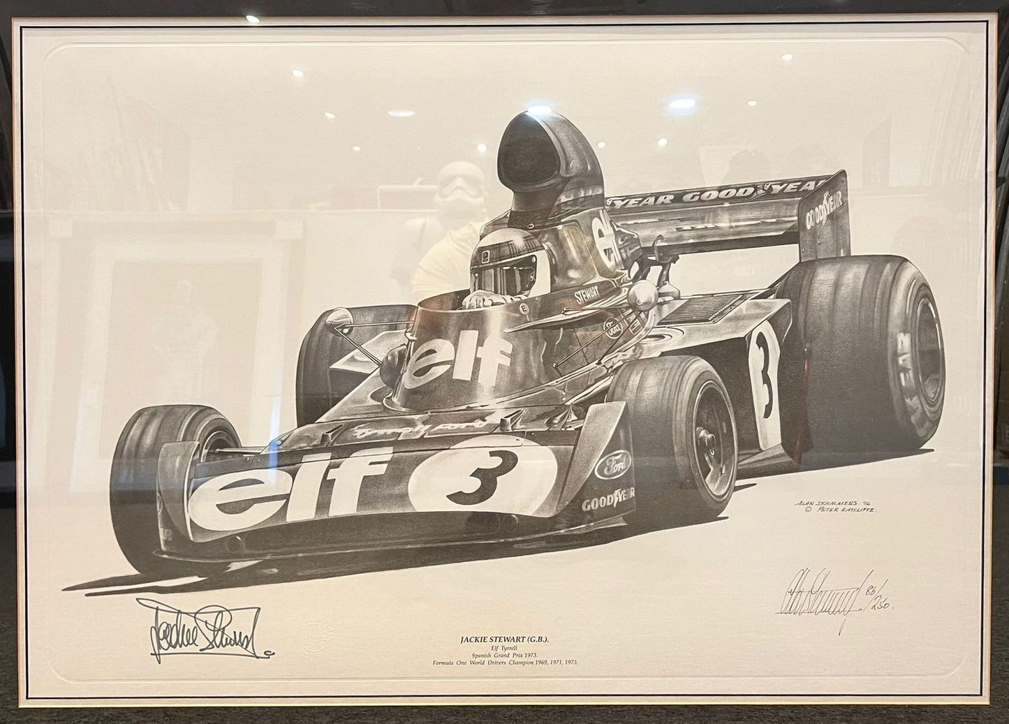 JACKIE STEWART HAND SIGNED LIMITED EDITION F1 DRAWING WITH COA