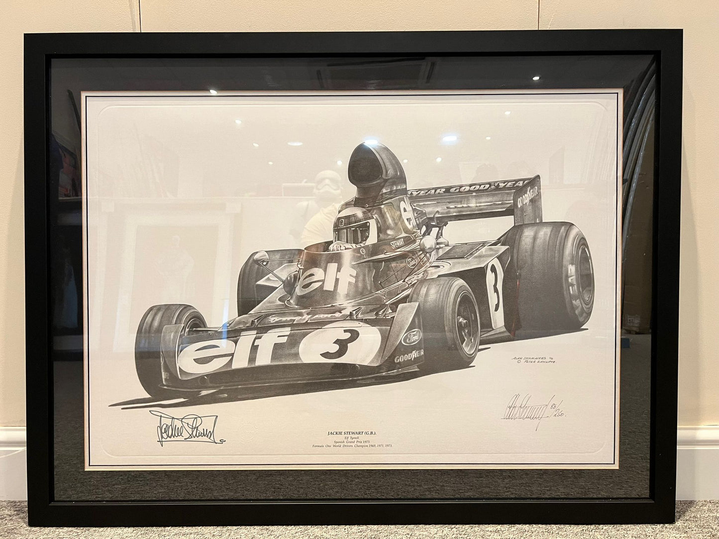 JACKIE STEWART HAND SIGNED LIMITED EDITION F1 DRAWING WITH COA