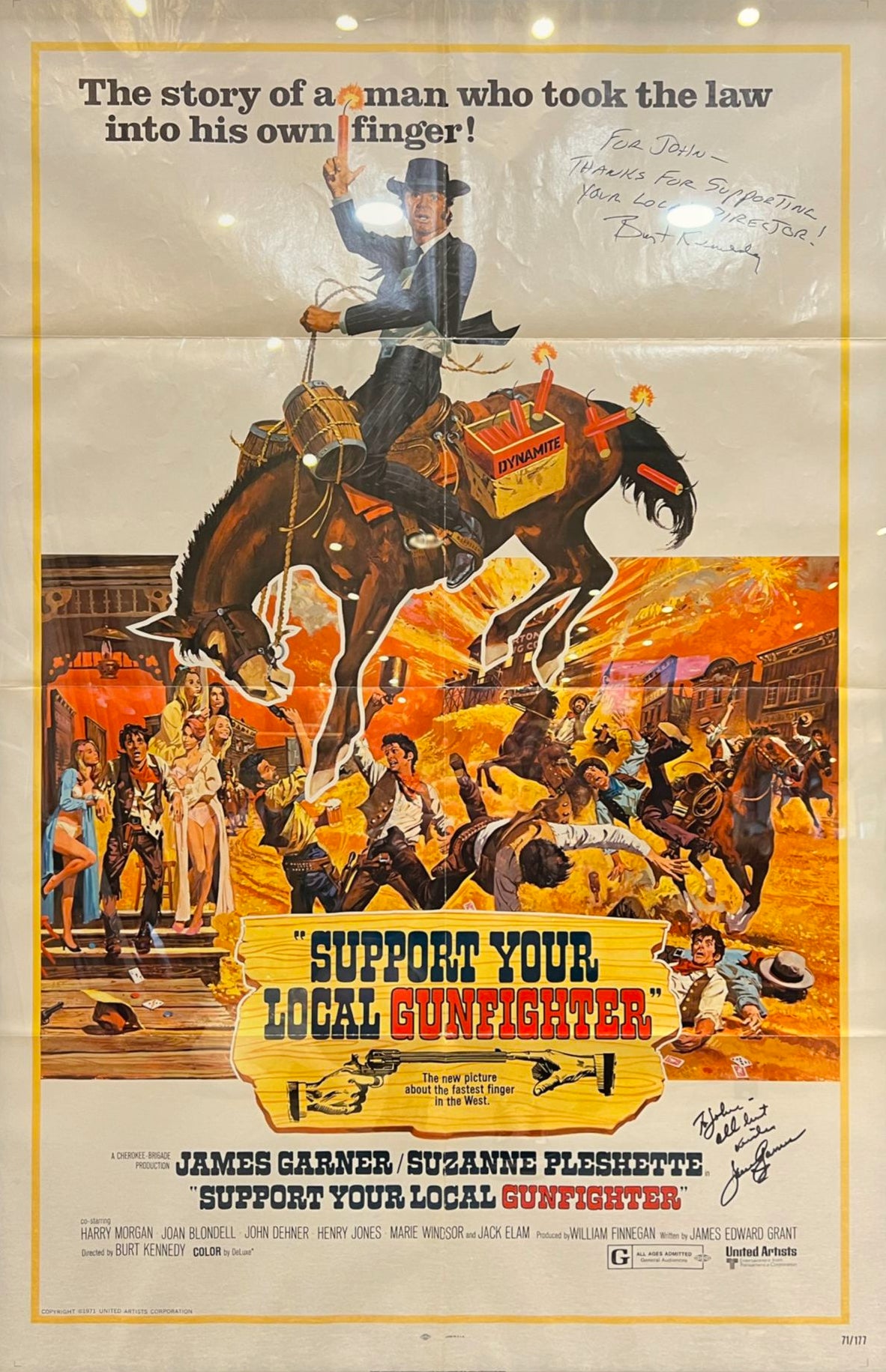 SUPPORT YOUR LOCAL GUNFIGHTER HAND SIGNED ORIGINAL CINEMA POSTER WITH COA