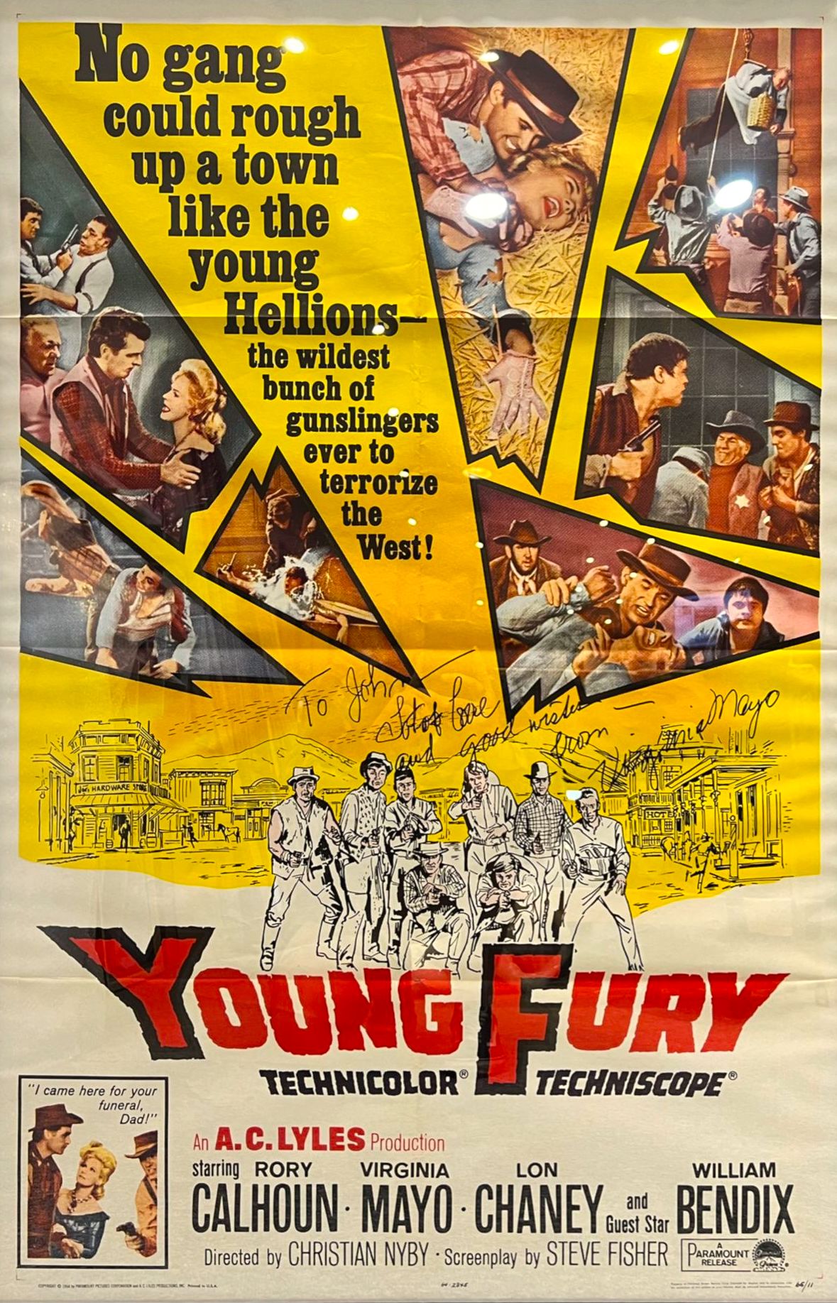 'YOUNG FURY' HAND SIGNED BY ACTRESS VIRGINA MAYO FULL SIZE CINEMA POSTER WITH COA