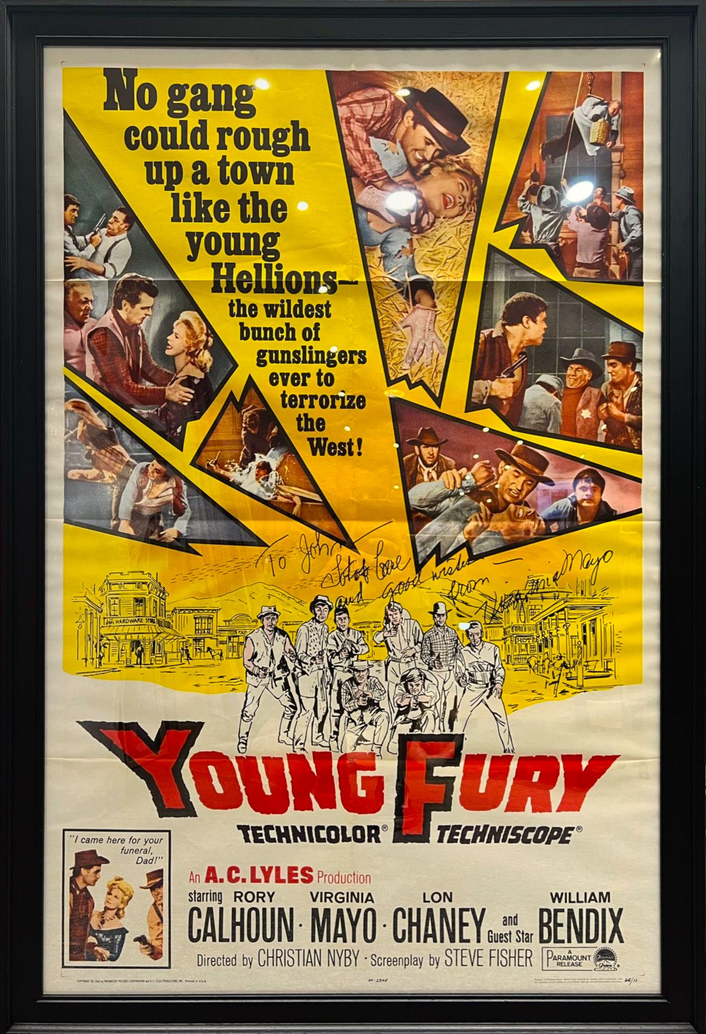 'YOUNG FURY' HAND SIGNED BY ACTRESS VIRGINA MAYO FULL SIZE CINEMA POSTER WITH COA