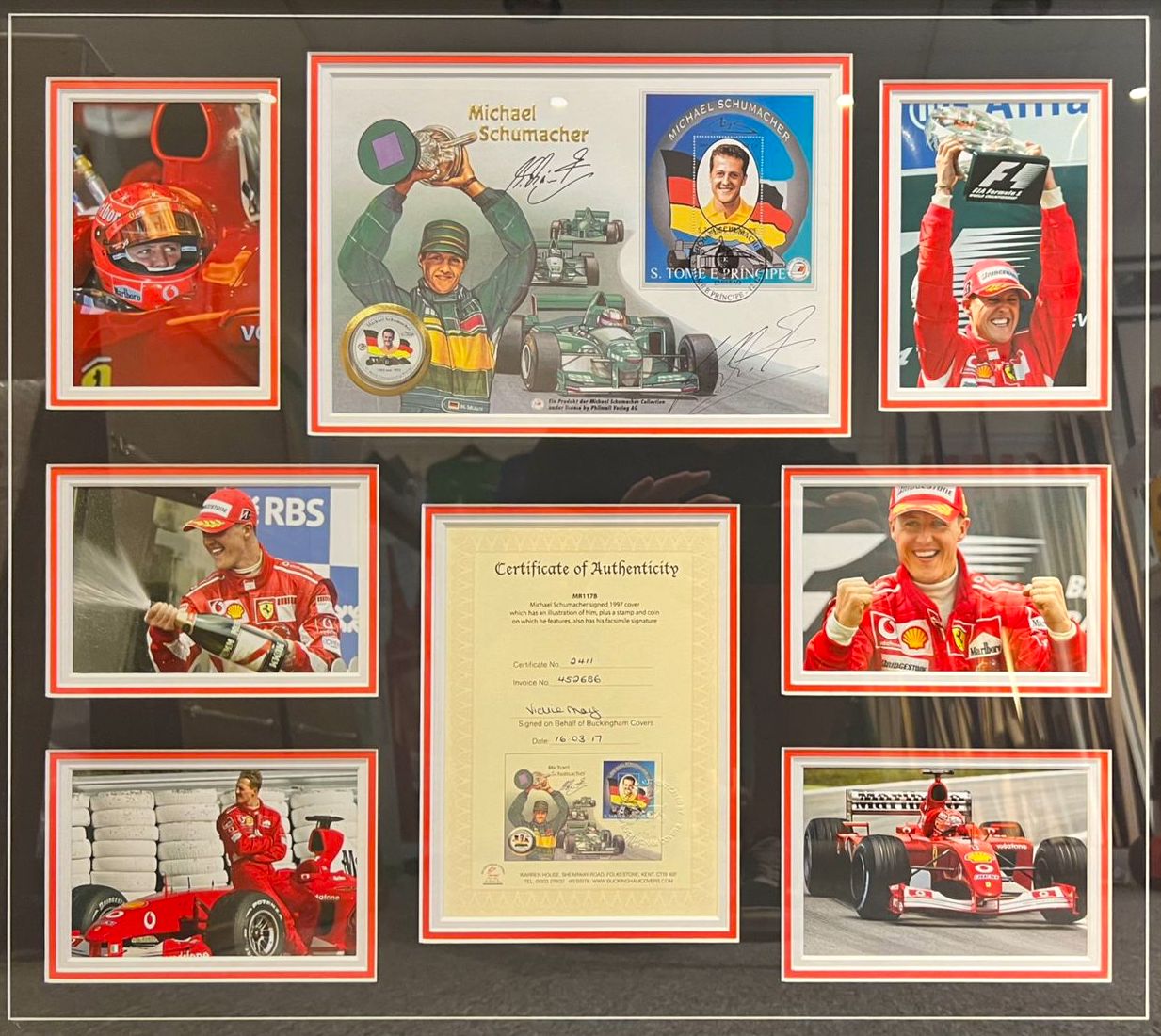 MICHAEL SCHUMACHER HAND SIGNED FIRST DAY COVER PRESENTATION WITH COA