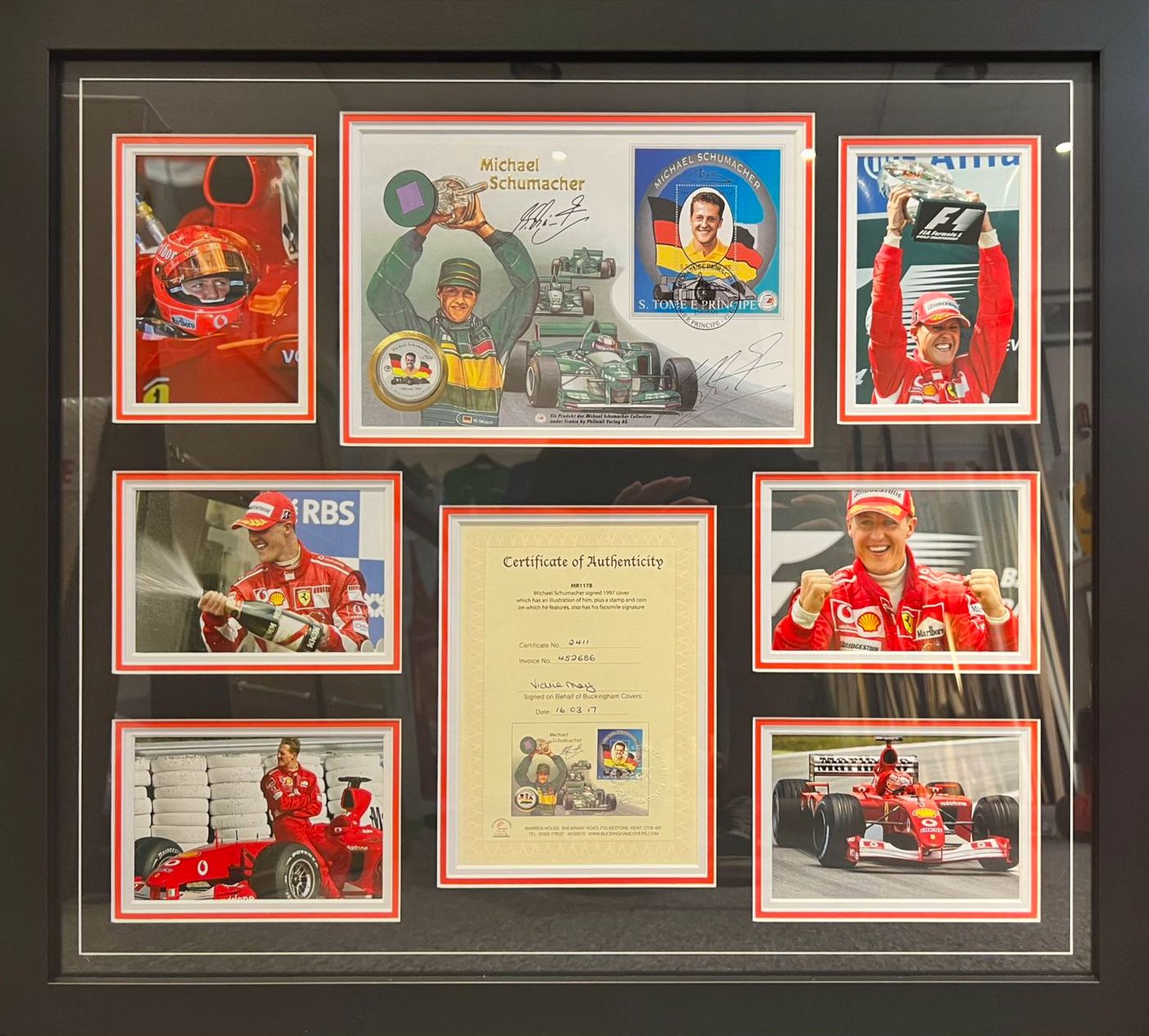 MICHAEL SCHUMACHER HAND SIGNED FIRST DAY COVER PRESENTATION WITH COA