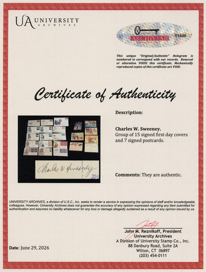 Charles Sweeney, Bockscar Nagasaki Atomic Bomb Pilot, Hand Signed Postcard & John Reznikoff COA