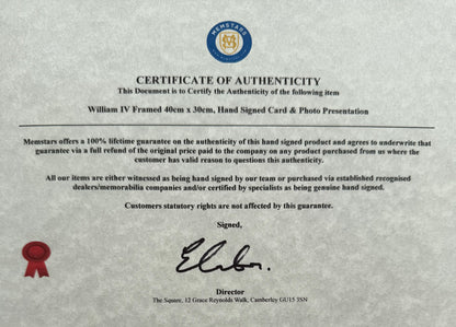 King William IV Of United Kingdom And Ireland, Hand Signed Card With COA