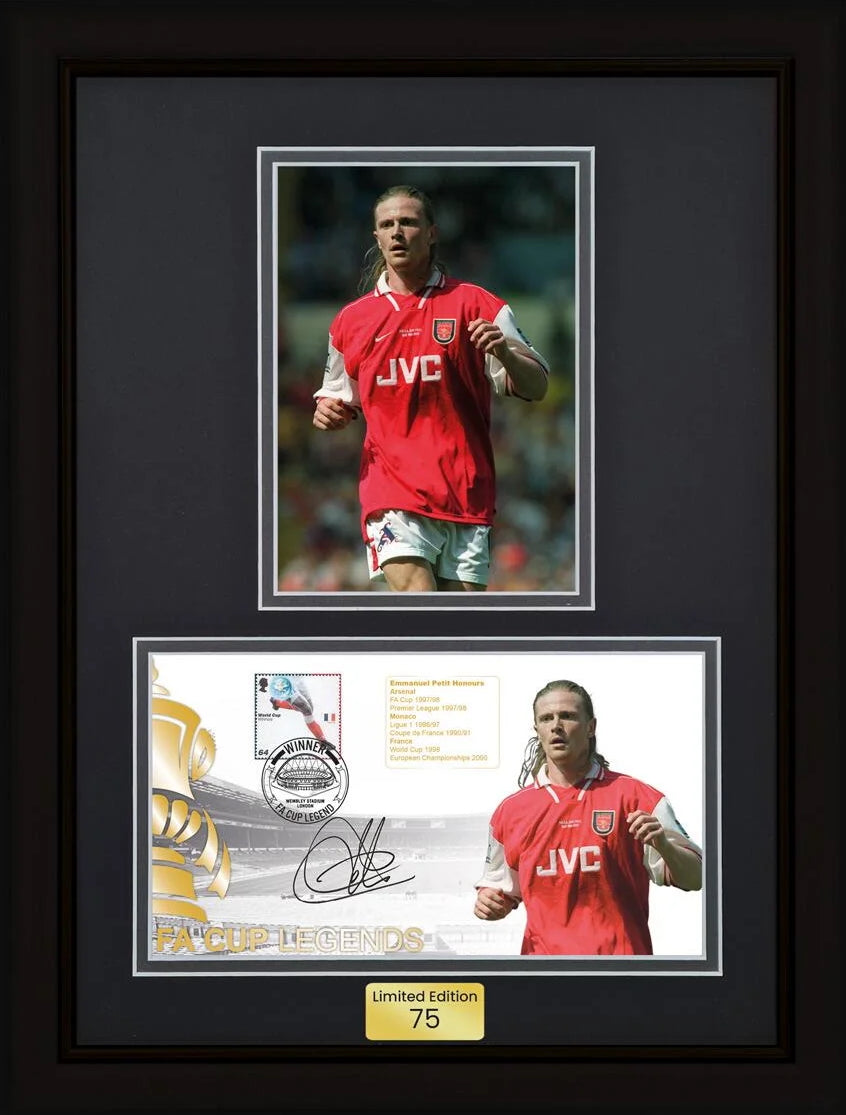 Emmanuel Petit, Arsenal, France Legend, Hand Signed Framed First Day Cover & COA