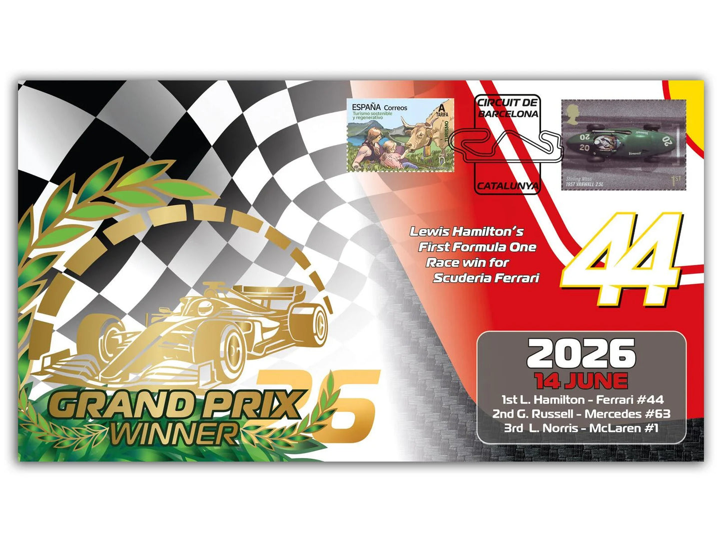 Lewis Hamilton, F1 Legend, Spanish Ferrari Victory Framed 40cm x 30cm First Day Cover