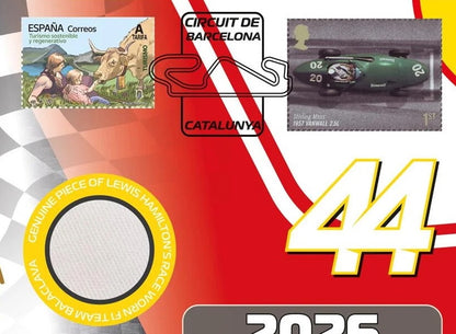 Lewis Hamilton, F1 Legend, Spanish Ferrari Victory, Encapsulated Race Worn Relic, Framed First Day Cover