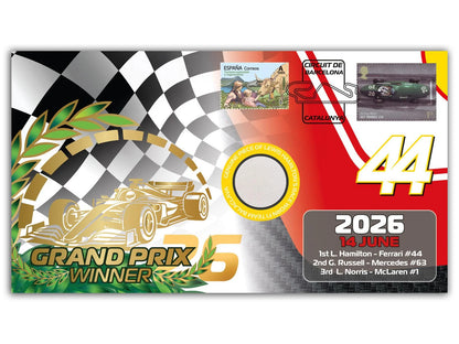 Lewis Hamilton, F1 Legend, Spanish Ferrari Victory, Encapsulated Race Worn Relic, Framed First Day Cover