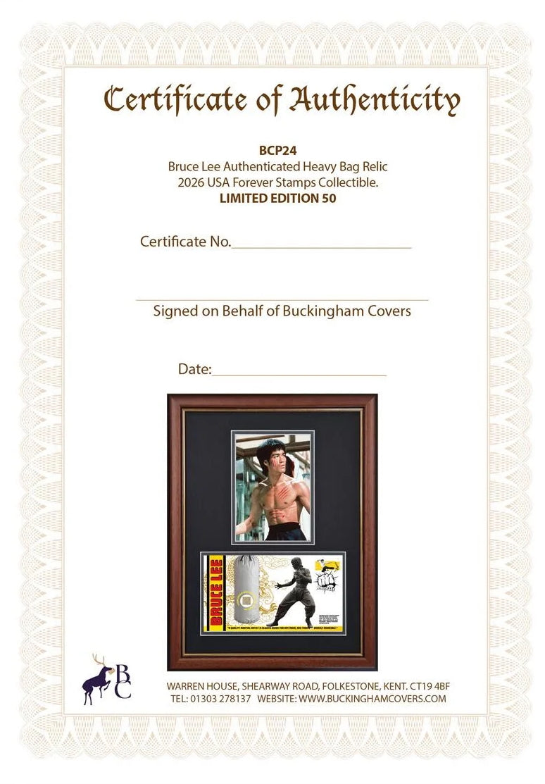 Bruce Lee, An Actual Bruce Lee Used Professionally Framed Kick Bag Relic Presentation & COA