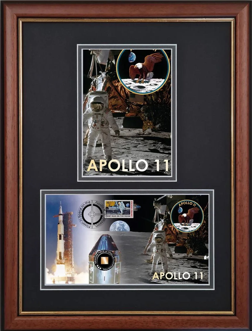 Apollo 11, An Actual Piece Of Flown Kapton Foil Mission Relic Framed FDC, John Reznikoff COA & Authenticated