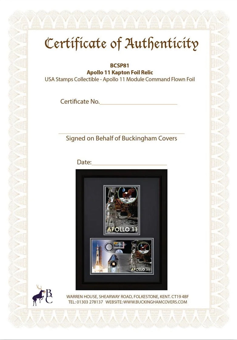 Apollo 11, An Actual Piece Of Flown Kapton Foil Mission Relic Framed FDC, John Reznikoff COA & Authenticated