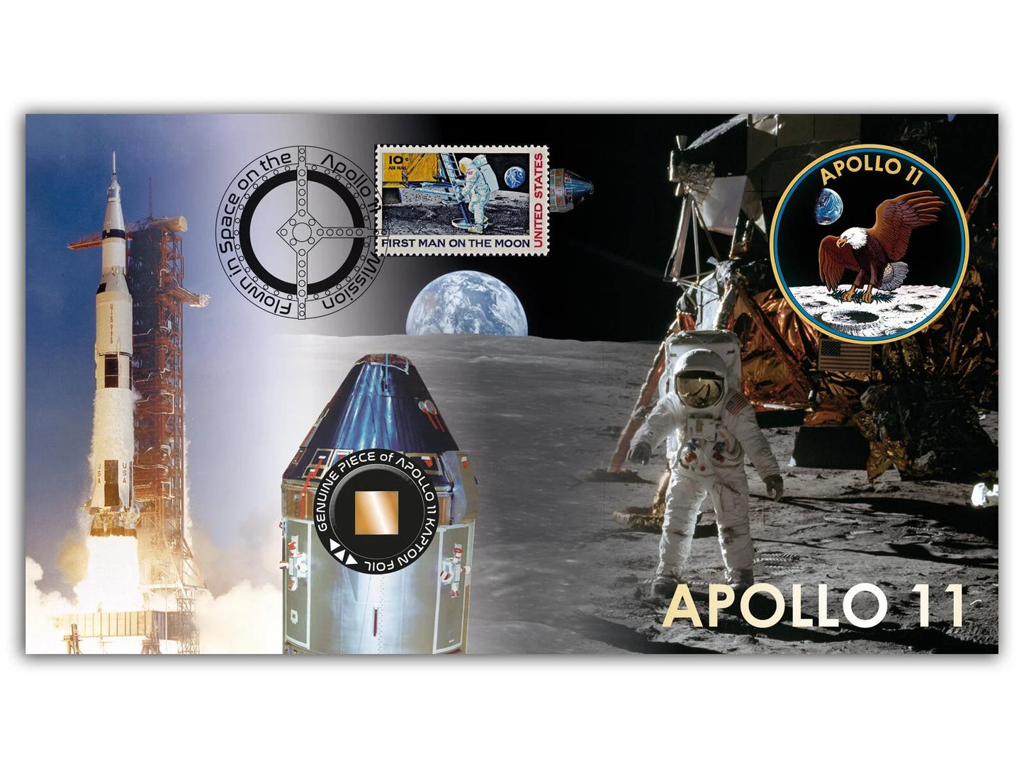 Apollo 11, An Actual Flown Piece Of The Apollo 11 Professionally Framed Kapton Foil Relic Presentation & COA