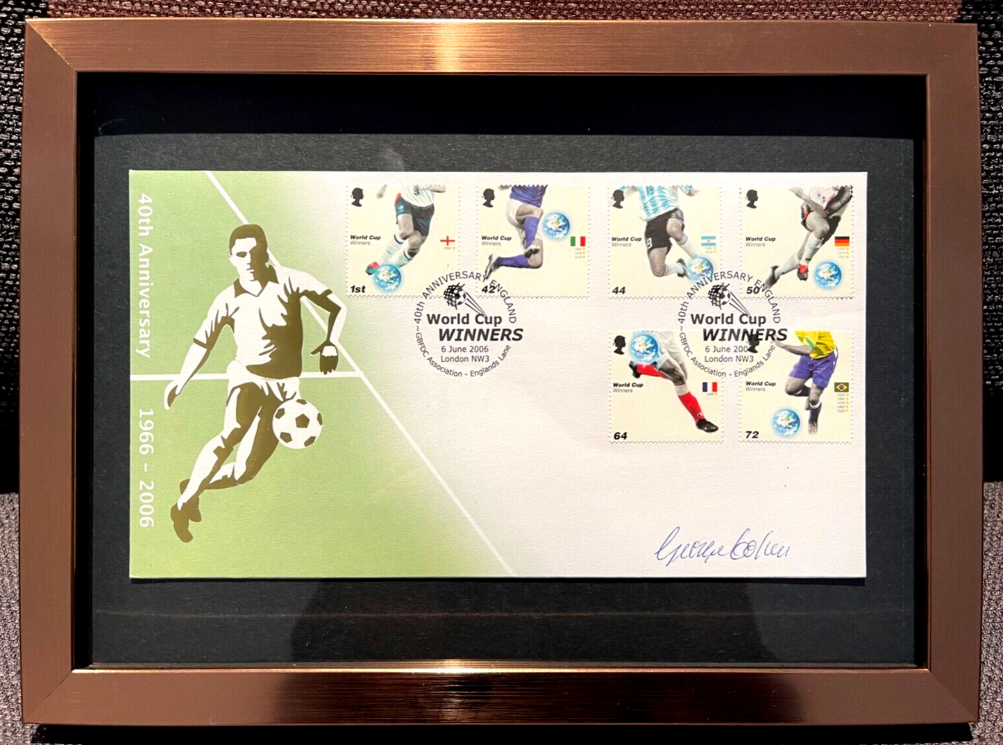 GEORGE COHEN, ENGLAND 1966 WORLD CUP WINNER, HAND SIGNED, FRAMED FDC WITH COA