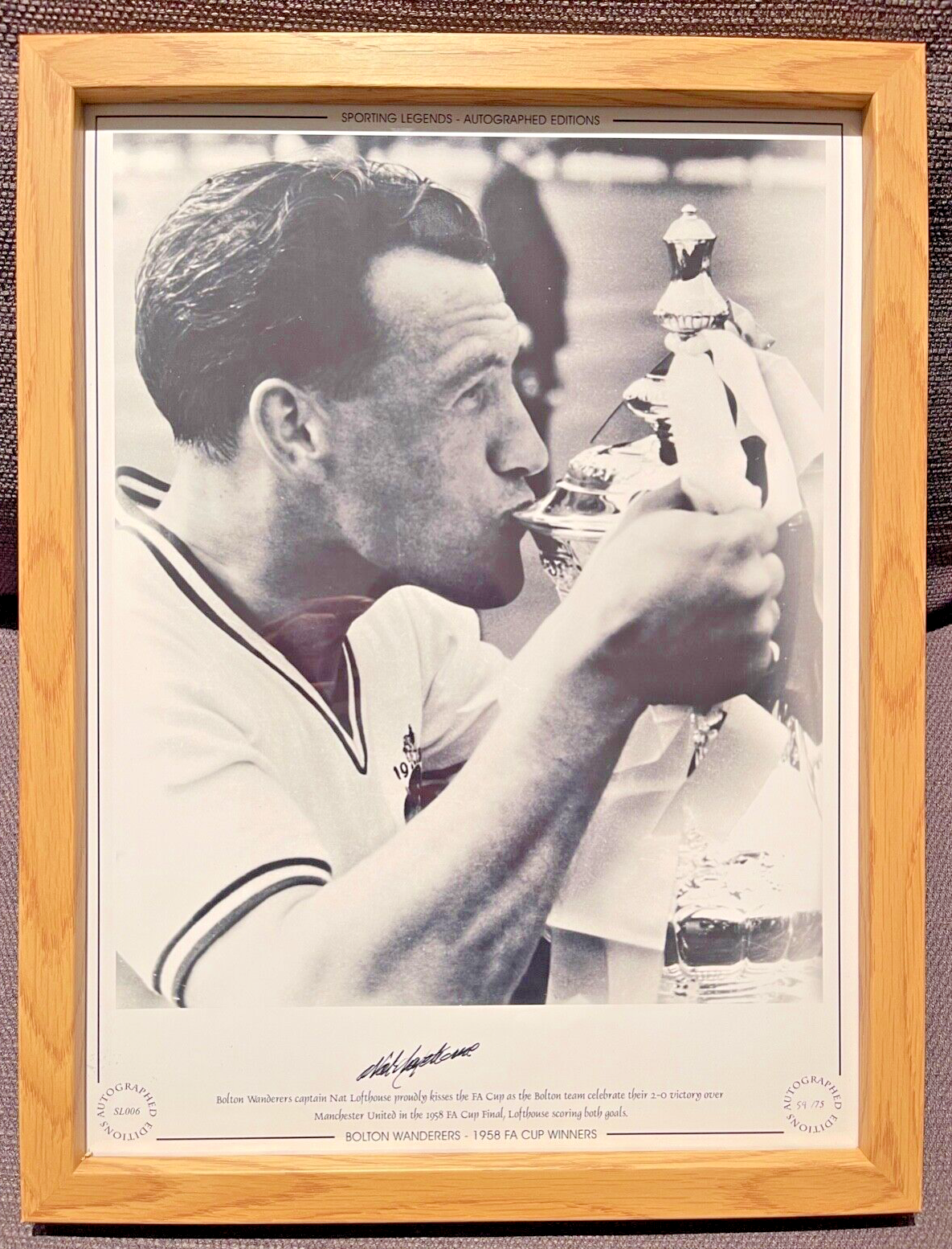 NAT LOFTHOUSE BOLTON WANDERERS LEGEND HAND SIGNED LIMITED EDITION PHOTO WITH COA