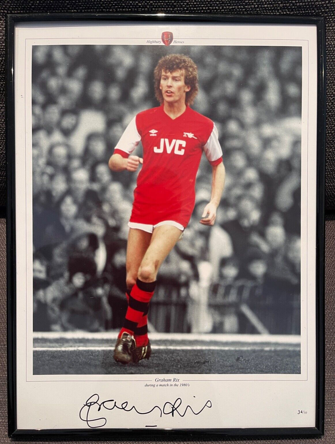 GRAHAM RIX ARSENAL FC LEGEND HAND SIGNED FRAMED PHOTO WITH COA