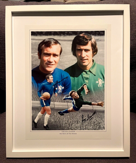 RON HARRIS AND PETER BONETTI - CHELSEA LEGENDS - HAND SIGNED FRAMED PHOTO WITH AFTAL COA