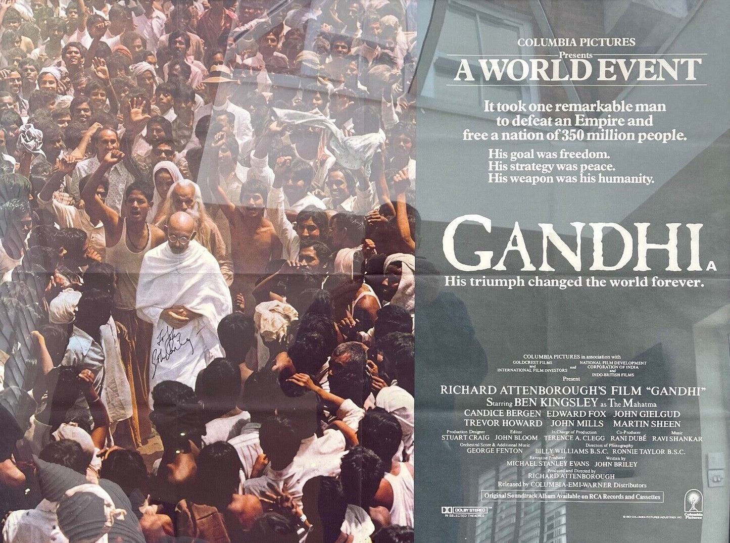 Gandhi, John Briley (Writer) Hand Signed Full Size Poster & COA
