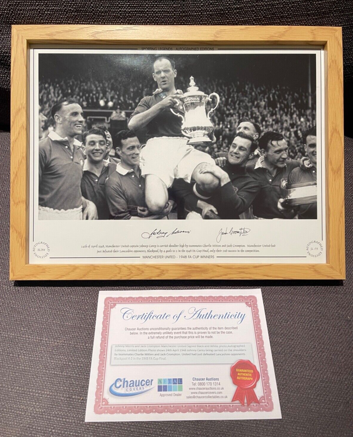 MORRIS AND CROMPTON MANCHESTER UNITED LEGENDS HAND SIGNED PHOTO WITH COA