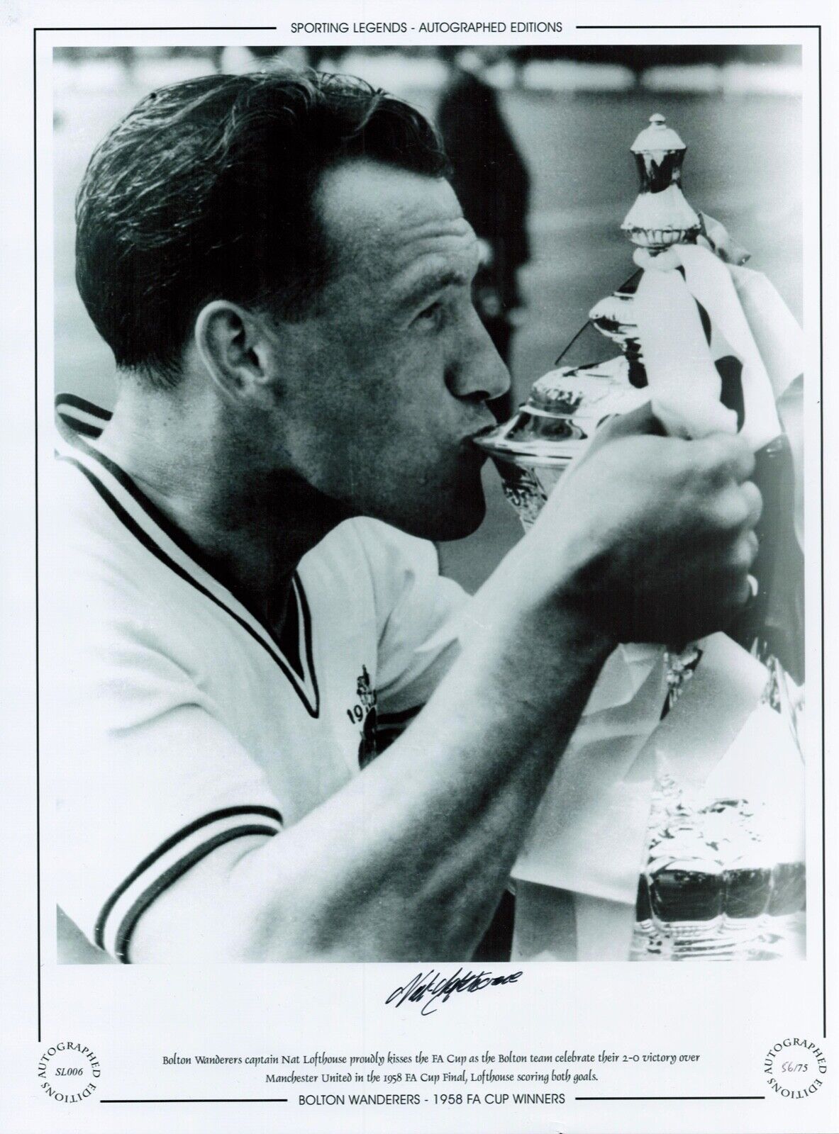 NAT LOFTHOUSE BOLTON WANDERERS LEGEND HAND SIGNED LIMITED EDITION PHOTO WITH COA