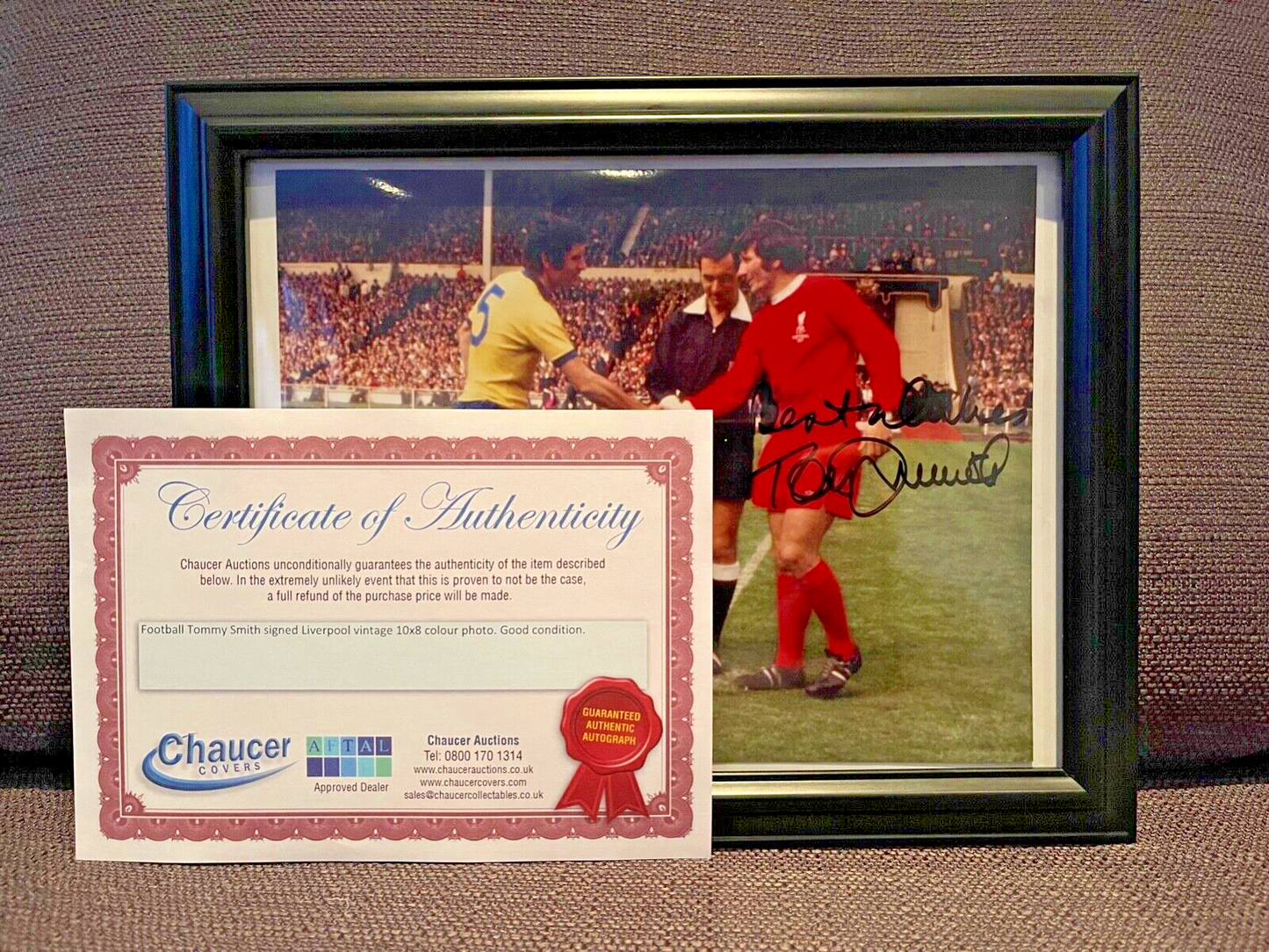 TOMMY SMITH - LIVERPOOL LEGEND HAND SIGNED PHOTO WITH AFTAL COA