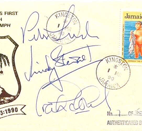 GRAHAM GOOCH, MICKEY STEWART, PETER LUSH HAND SIGNED FDC WITH COA