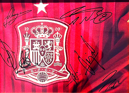 SPANISH PLAYERS - INCLUDING SALGADO - MULTI SIGNED CREST PHOTO WITH AFTAL COA