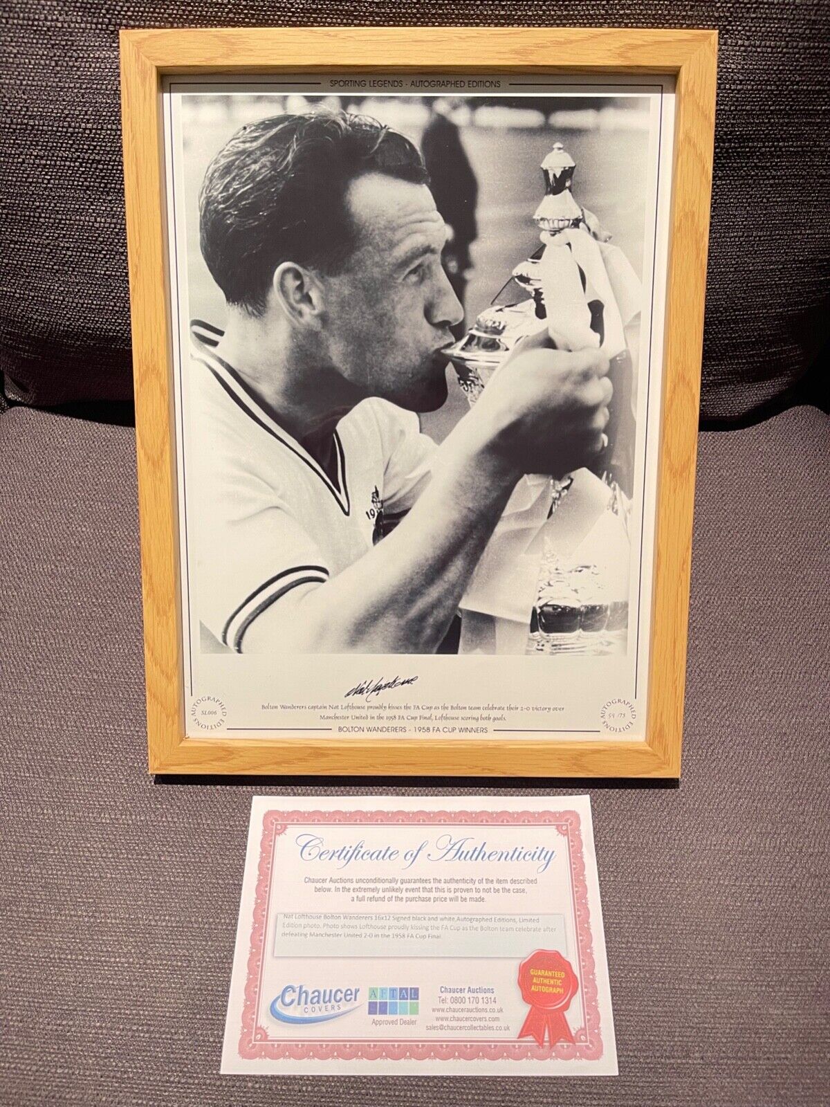 NAT LOFTHOUSE BOLTON WANDERERS LEGEND HAND SIGNED LIMITED EDITION PHOTO WITH COA