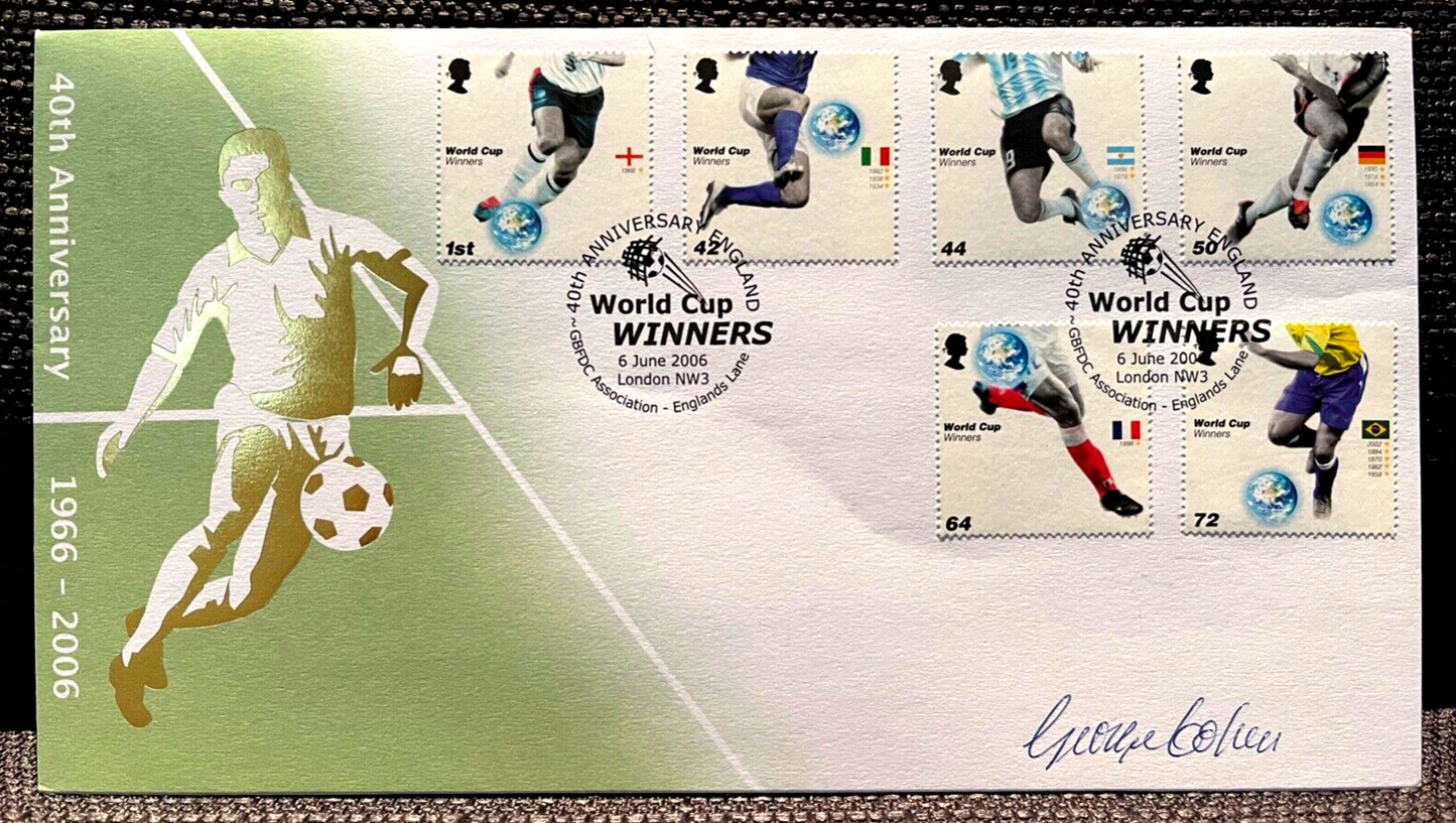 GEORGE COHEN, ENGLAND 1966 WORLD CUP WINNER, HAND SIGNED, FRAMED FDC WITH COA